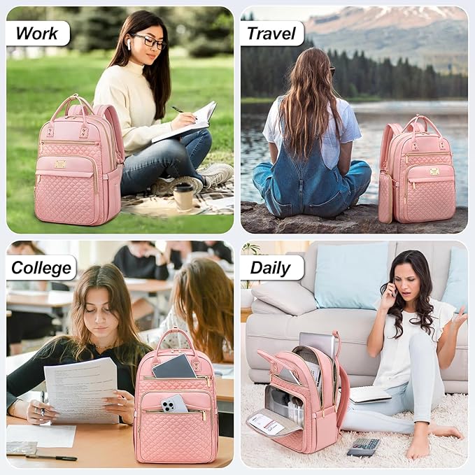 Tealari Laptop Backpack for Women,15.6 Inch Laptop Backpack for Work,Water Resistant Travel Backpack,College Bookbag with Wallet (Pink-1)