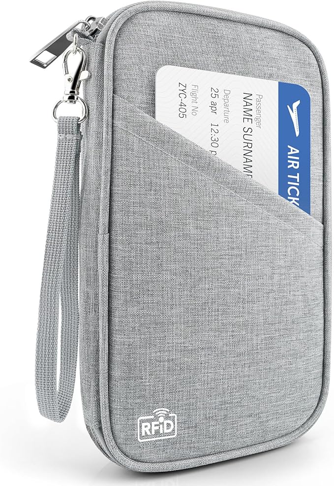 Passport Holder Family RFID Travel Document Organizer for Women Waterproof Passport Wallet Men Portable Case for Cards, Boarding Pass, ID, Money, Tickets with Zipper