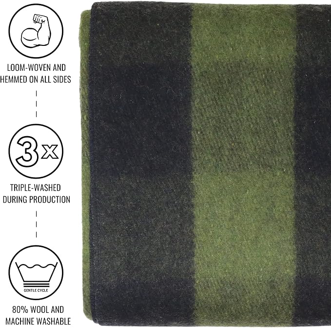 Arcturus Military Wool Blanket - Warm, Thick, Washable - Great for Outdoors, Camping, Stadium Blanket, Picnics, Travel - Car & Bushcraft Survival Kits