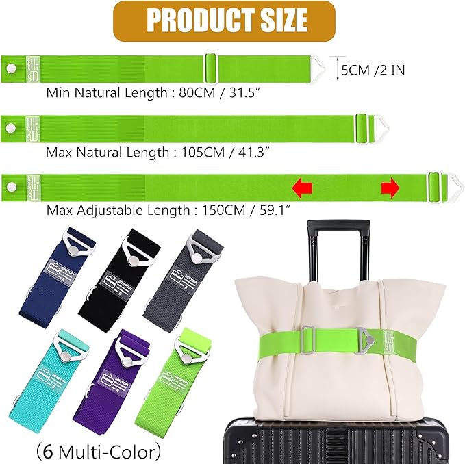 SOWPOPY Travel Belt for Luggage, Add a Bag Luggage Straps Suitcase Travel Belt Over Handle for Carry On Bag, Adjustable 2-in-1 Elastic Luggage Belt Bag Bungee Travel Essential Accessories