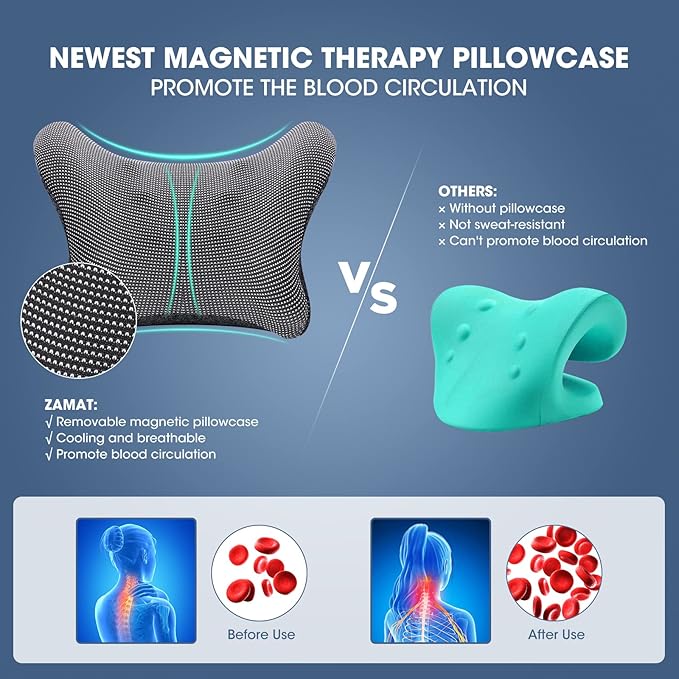 ZAMAT Neck and Shoulder Relaxer with Magnetic Therapy Pillowcase, Neck Stretcher Chiropractic Pillows for Pain Relief, Cervical Traction Device for Relieve TMJ Headache Muscle Tension Spine Alignment