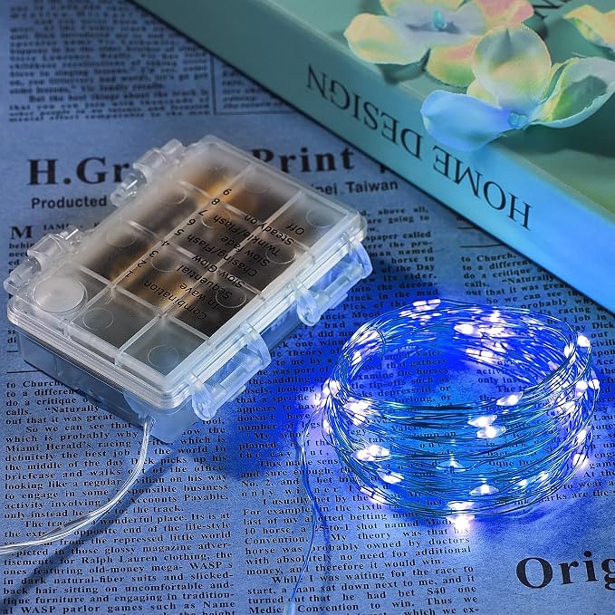 Ariceleo 1 Pack 16.4 Ft. Battery Operated Outdoor String Lights with Remote & Timer, LED Blue Fairy Lights, Waterproof Twinkle Lights for Bedroom, Dorm, Mason Jar, Wedding, Party, Christmas