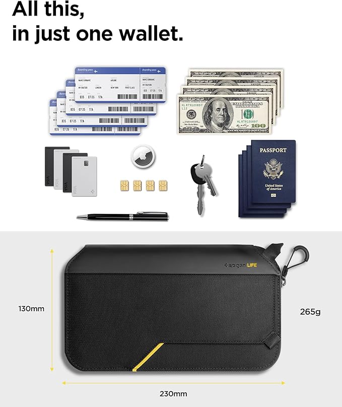 Spigen Life for Passport Card Cover Holder with RFID Blocking Technology Wallet Travel Documents Organizer Protector Accessories, SIM Card Pin Included