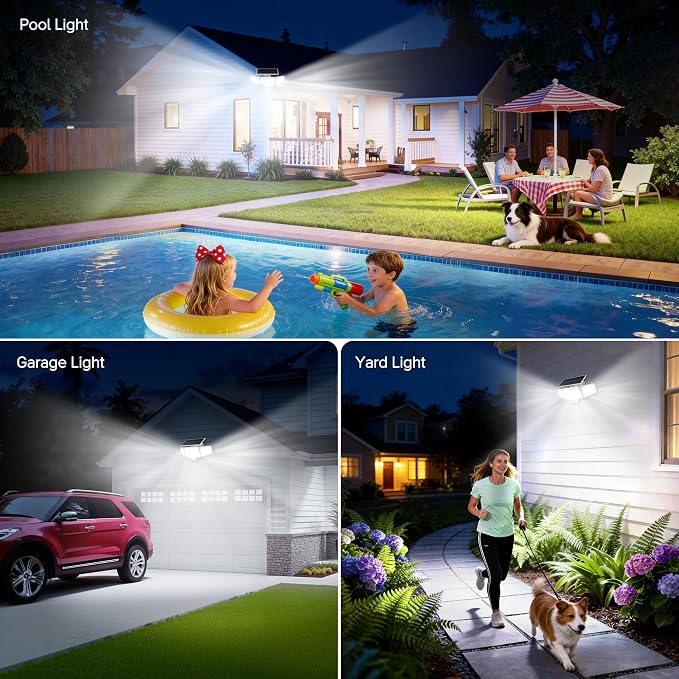 2026 Solar Flood Lights 4000LM, Dual Motion Sensor Solar Lights Outdoor Waterproof, Curved 300° Wide Beam & Large 3500mAh Adjustable Solar Security Lights for Yard-1Pack White