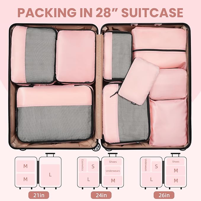 BAGAIL 8 Set/9 Set Packing Cubes Luggage Packing Organizer for Travel, Suitcase Packing Bags for Travel Accessories