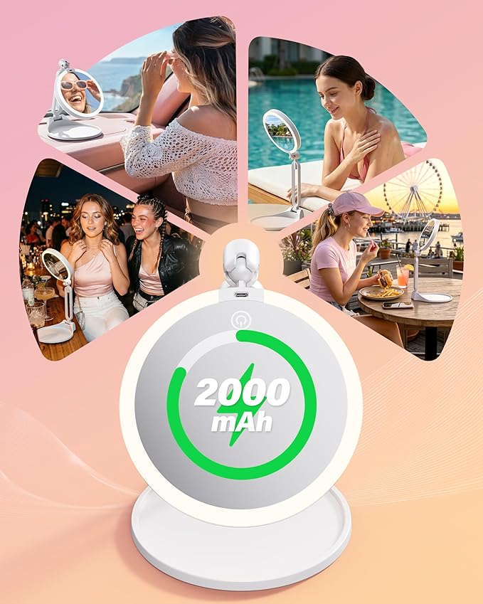 Travel Makeup Mirror with Lights 2026 New, 1X/30X Magnification Double Sided Lighted Mirror, 3 Color Lighting & Stepless Dimming, 2000mAh Foldable Portable Mirror for Desk & Travel
