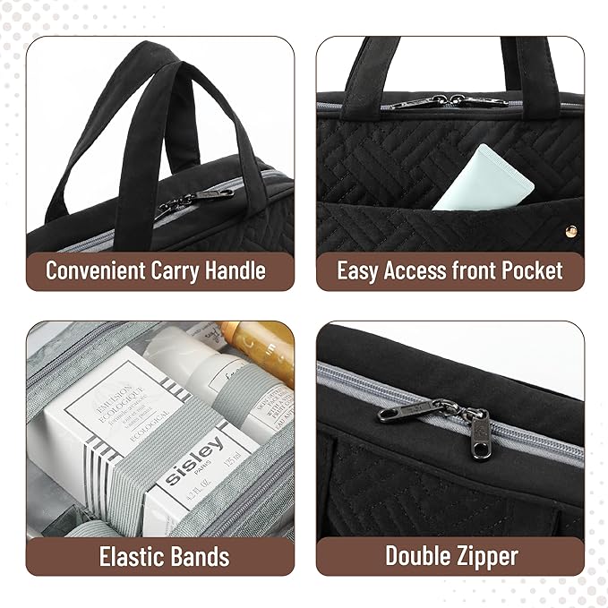 Ms. Pen- Travel Toiletry Bag Organizers, Black, Makeup Travel Bag for Toiletries with Hanging Hook, Water-Resistant
