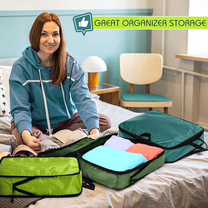 5 Pack Compression Packing Cubes for Travel Space Saving Cubes Luggage Organizer for Suitcase(Green,L)