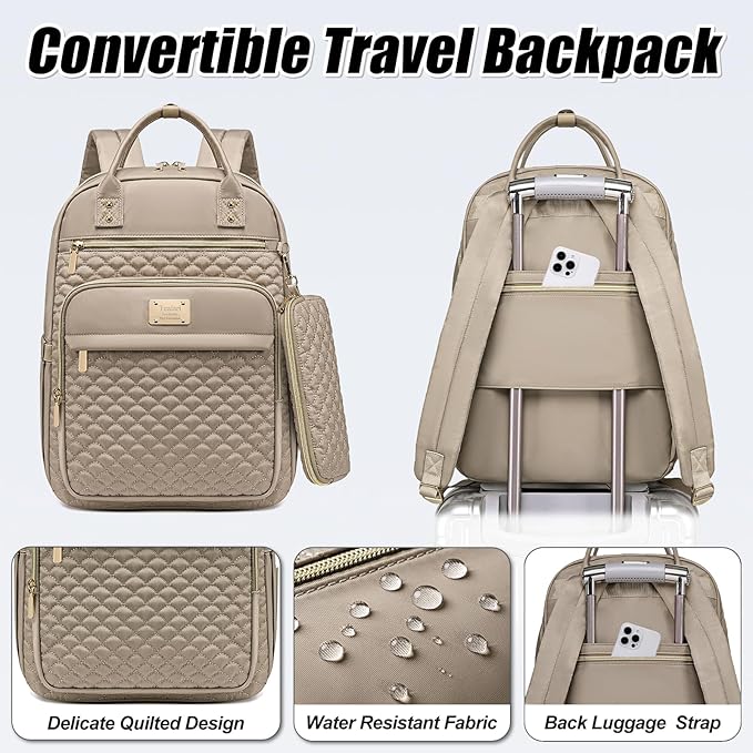 Laptop Backpack for Women,15.6 Inch Laptop Backpack for Work,Water Resistant Travel Backpack,College Bookbag with Wallet (Khaki)