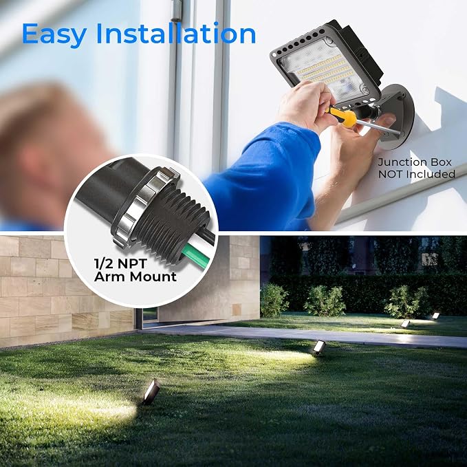 CINOTON 65W 9100LM LED Flood Lights Outdoor, 5000K, UL Listed, 4 Pack | IP65 Waterproof Exterior Security Wall Lighting with 180°Knuckle, 120V Outside Aluminum Fixture for Patio Porch Barn Garden