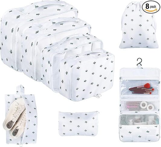 Packing Cubes, 8 Pcs Travel Packing Organizers for Suitcases, Large Capacity Travel Luggage Organizers Set includes 8 Storage Bags for Women or Men (Cactus)