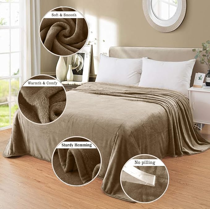 Soft Travel Size Throw for All Season Warm Fuzzy Microplush Lightweight Thermal Fleece Summer Autumn Fall Winter Spring Blankets for Bed Couch Sofa,50x60 Inches,Taupe