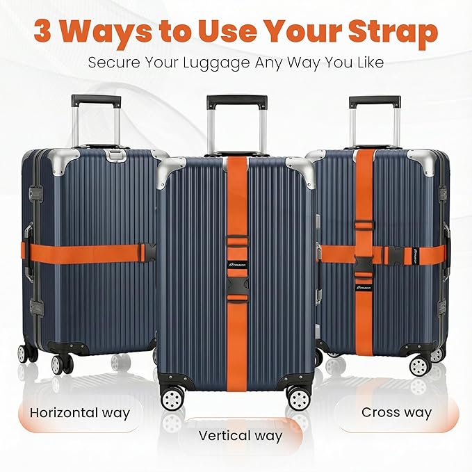 Luggage Straps for Suitcases, Adjustable Travel Suitcase Belts with Buckle Closure, Designed for Carry-On and Checked Luggage, Reusable Travel Accessory, Orange - Pack of 4