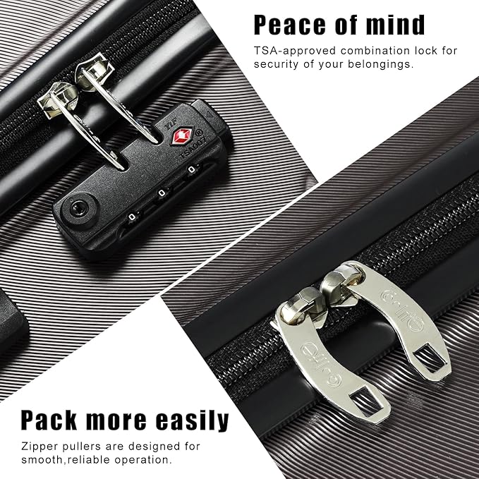 Coolife Luggage Suitcase Carry-on Spinner TSA Lock USB Port Expandable (only 28’’) Lightweight Hardside Luggage (Gray, S(20in_carry on))