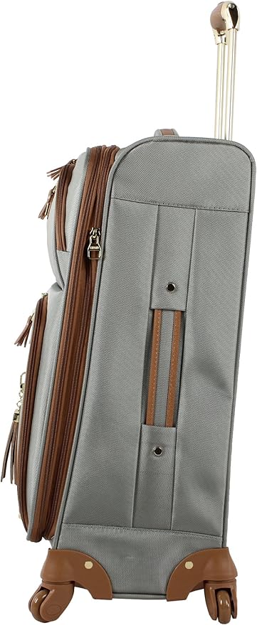 Steve Madden Designer Luggage Collection - Lightweight 24 Inch Expandable Softside Suitcase - Mid-size Rolling 4-Spinner Wheels Checked Bag (Harlo Gray)