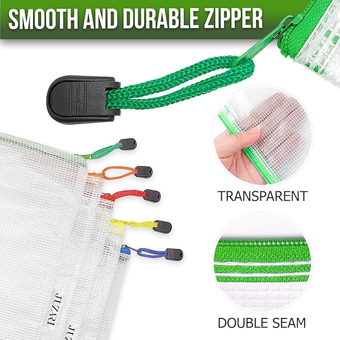 22 Pack Mesh Zipper Pouch Bags 10x14 inch - Plastic Zipper Pouches for Organizing - Document Bags With Zippers - Letter Size Zippered Pouch - Document Pouches With Zippers
