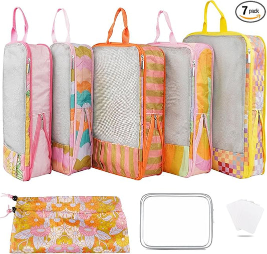 7 Pcs Compression Packing Cubes for Travel Luggage, Lightweight Suitcase Organizer Bags Set, Compression Packaging Cube for Travel Essentials, Packing Cubes for Carry on Suitcase