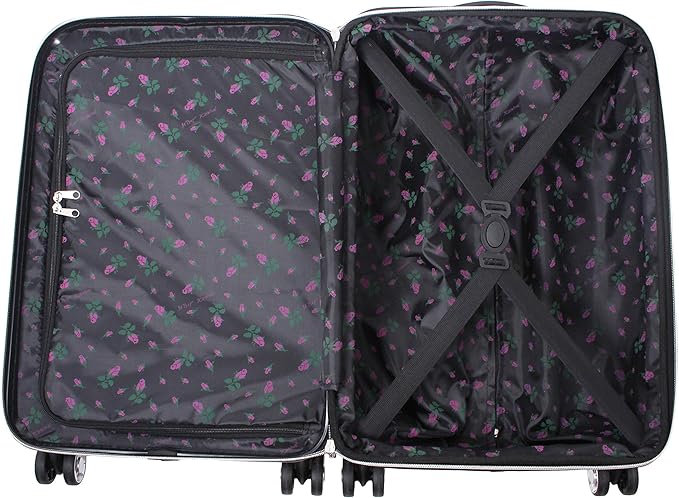 Betsey Johnson Designer 20 Inch Carry On - Expandable (ABS + PC) Hardside Luggage - Lightweight Durable Suitcase With 8-Rolling Spinner Wheels for Women (Stripe Roses)