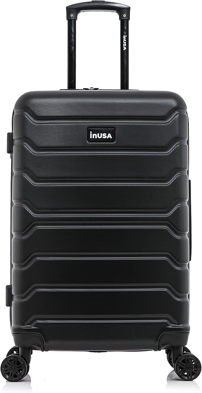 InUSA TREND Luggage with Spinner Wheels | Durable lightweight Hardside Suitcase, Travel bag with Handle and Trolley, 24-Inch Medium Checked luggage | Black