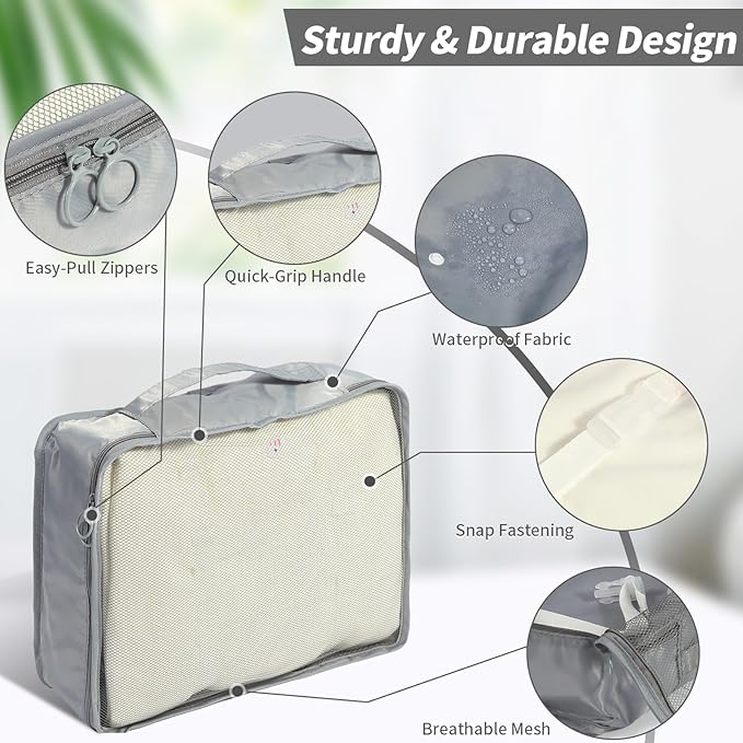 12PCS Packing Cubes for Suitcases, Travel Luggage Organizer Bags, Packing Cubes Luggage Packing Organizers for Travel Accessories, Grey