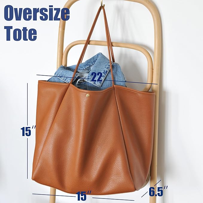 Oversize Pu Leather Tote Women Weekender Bag Shopper Handbag Travel Purse
