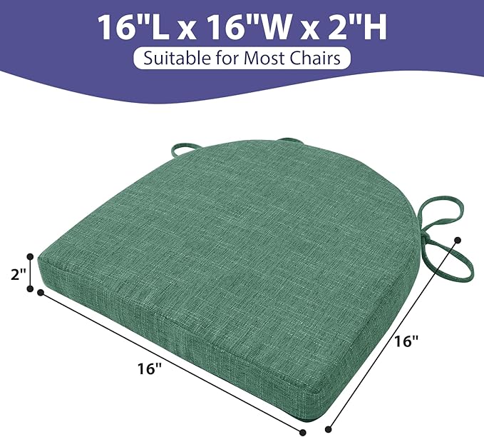 Chair Cushions for Dining Chairs with Ties and Removable Cover, Dining Kitchen Chair Pads with Non-Slip Bottom, High-Resilience Indoor Seat Cushions, 16'' x 16'' x 2'', Set of 4, Dark Green