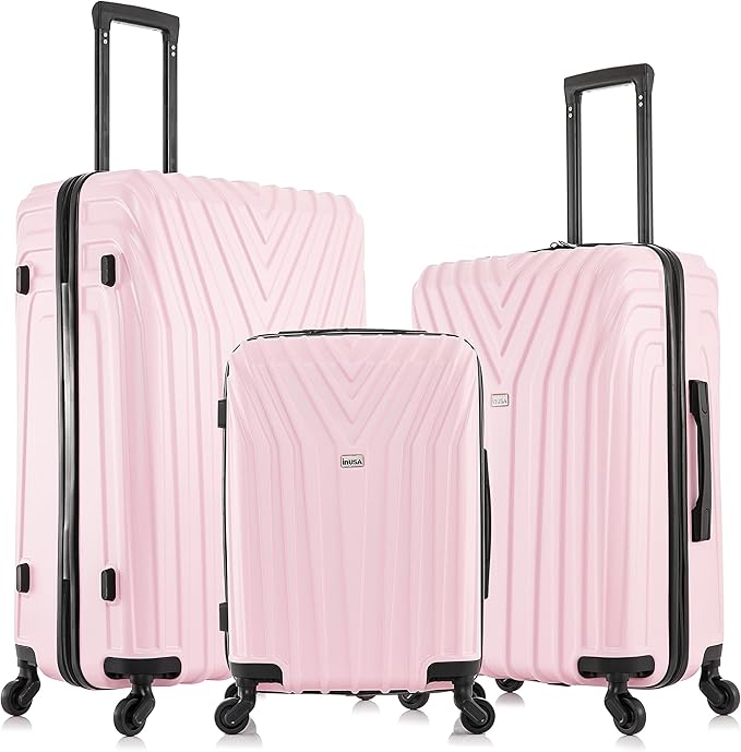 InUSA VASTY Luggage with Spinner Wheels | Durable Lightweight Hardshell SuitcaseTravel Sets with Handle and Trolley | (20in 24in 28in) 3 Piece Luggage Set | Pink
