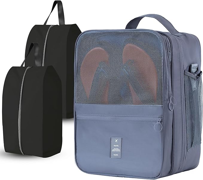 Shoe Bags for Travel Holds 4 Pair of Shoes, Shoe Storage Pouch with 2 Pack Portable Bags, Waterproof & Washable, Grey & Large