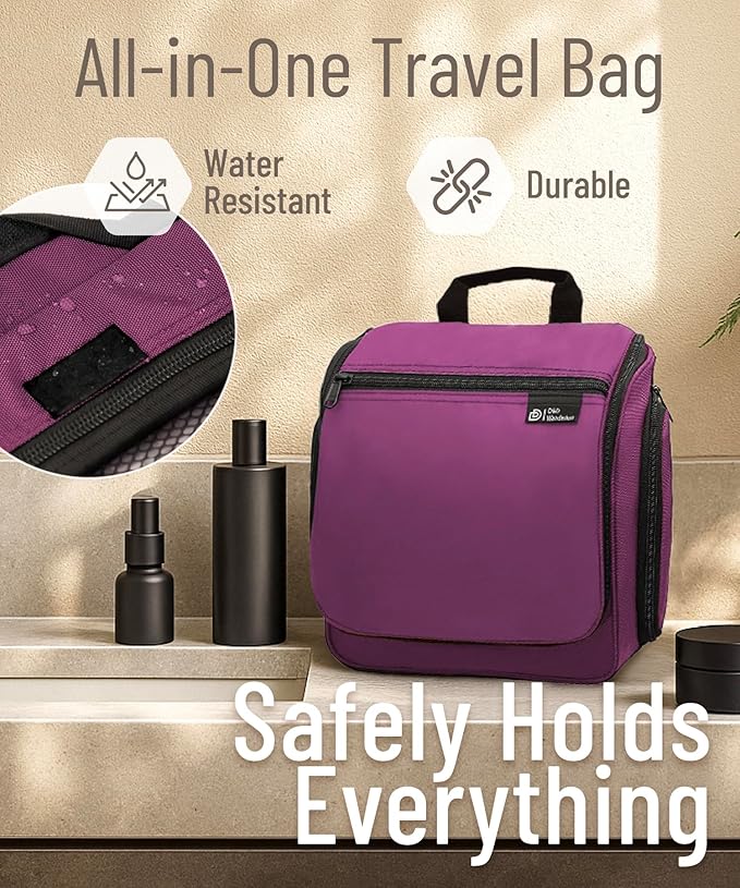 D&D Wanderlust D&D Hanging Travel Toiletry Bag for Men and Women – Cosmetics, Makeup and Toiletries Organizer Kit with 10 Compartments