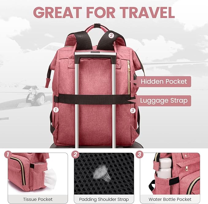 LOVEVOOK Laptop Backpack for Women,17 Inch Professional Womens Travel Backpack Purse Computer Laptop Bag Nurse Teacher Backpack,Waterproof College Work Bag Carry on Back Pack with USB Port,Light-red