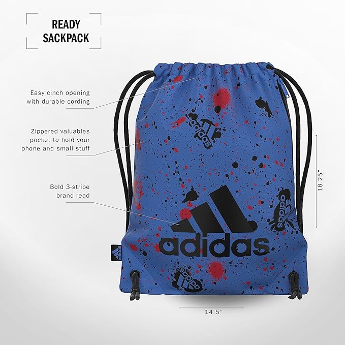 adidas Ready Sackpack – Drawstring Backpack Lightweight Small Gym Bag