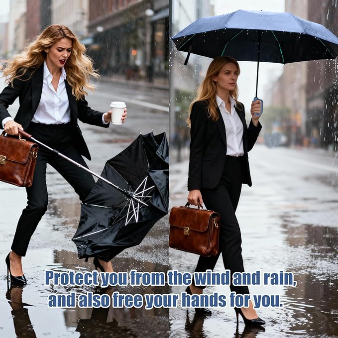 Compact Automatic Folding Travel Umbrella-Windproof Rainproof, PF50+ Sun Protection for Hiking,Outdoor,Chool,Golf Course & Daily Use,Sturdy Multi-Ribbed Frame