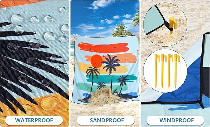 Beach Blanket Waterproof Sandproof Extra Large Beach Mat 79" X 83"/120"x108"for 1-8 Adults Quick Drying Durable Outdoor Picnic Mat for Beach Travel Camping Hiking