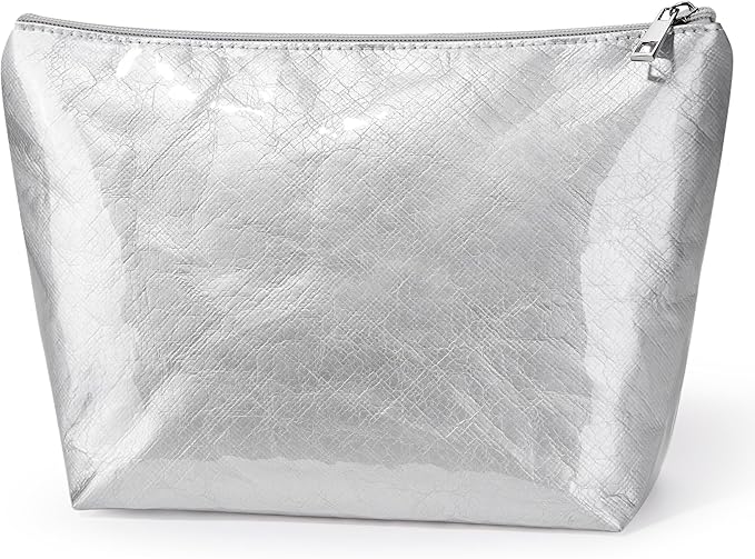 WLLWOO PVC Waterproof Makeup Bag Kraft Paper Cosmetic Bag Travel Toiletry Zipper Pouch Organizer for Women Purse