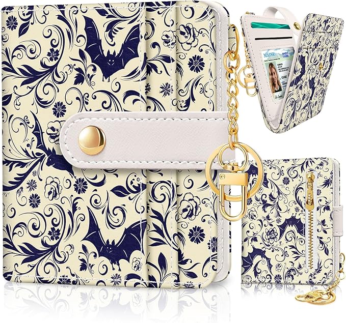Jogjam Goth Bat Rfid Ladies Wallet, Small Slim Thin Compact Credit Card Women Wallet, Gothic Horror Halloween PU Leather Bifold Cash Zipper Coin Pocket ID Window fot Female