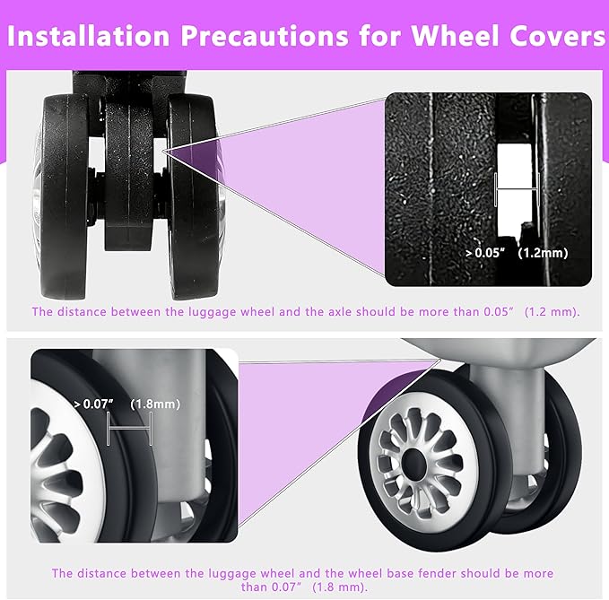 8 Pcs Upgraded Luggage Wheel Covers, Suitcase Protector, Wear-Resistant Anti-Noise Silicone Wheel Covers for 2-2.4” Spinner Wheels, Travel Accessories for Carry On Luggage (Purple, Small)