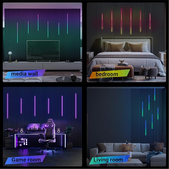 HAMRVL RGB+IC Smart Recessed Lighting Wall Panel Lights, 6PCS Slat Wall Lights with APP & Remote Control, Color Chasing, Music Sync, RGB Wall Lights for Wood Slat, Acoustic Panels (2*24+2*32+2*40 in)