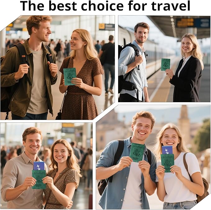 Passport Holder for Travel Essentials,RFID Blocking Passport Cover Wallet Card Case for Women and Men (Dark Green)