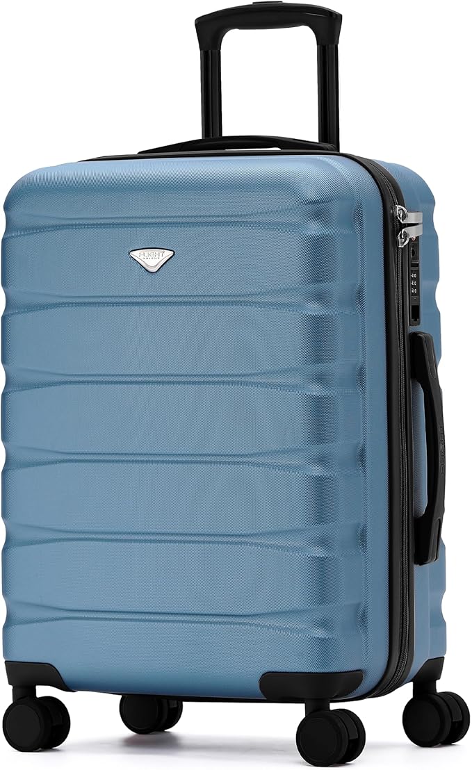 Flight Knight 24x16x10 Expandable Carry On Suitcase Hardside TSA Lock USB C Lightweight Luggage Silent Double Spinner Wheels Maximum Overhead Carry-On Bag For Virgin & South West Approved Airlines