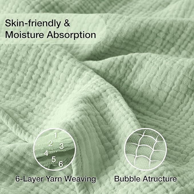 100% Cotton Muslin Blanket 40" x 40", Breathable and Lightweight Cotton Throw Blankets, Soft Cooling Summer Gauze Blanket for All Season, Sage Green