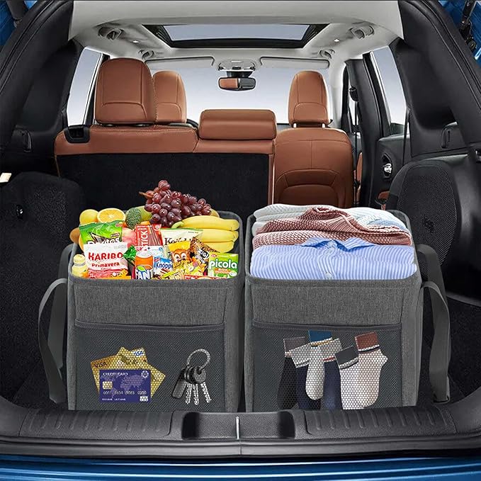 LHZK Standing Extra Large Utility Tote Bag with Metal Wire Frame and the Sides Rinforced, Extra Large Tote Bag with Handle, Reusable Grocery Bags Foldable, Beach Bag, Car Tote (Gray, 26''x15''x13'')