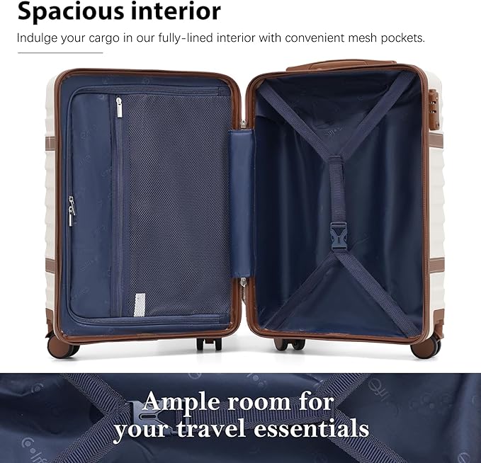 Coolife Luggage Set Suitcase Carry On Luggage PC Hardshell Luggage TSA Lock Spinner Wheels Telescopic Handle