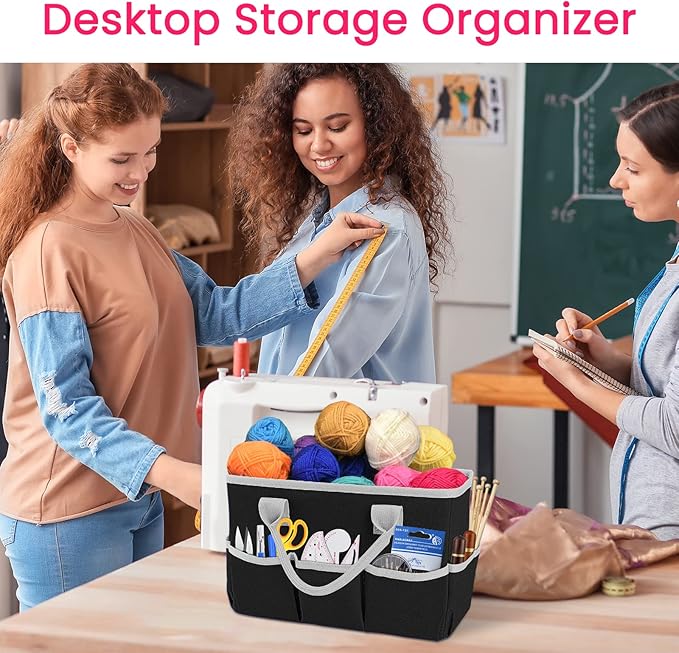 Godery Desktop Tote and Stock Organizer, Teacher Helper Tote Bag Organization for Arts, Books, Stationery, Office Desk Organizer, Make-up Storage Tote with Handles for Travel, Black