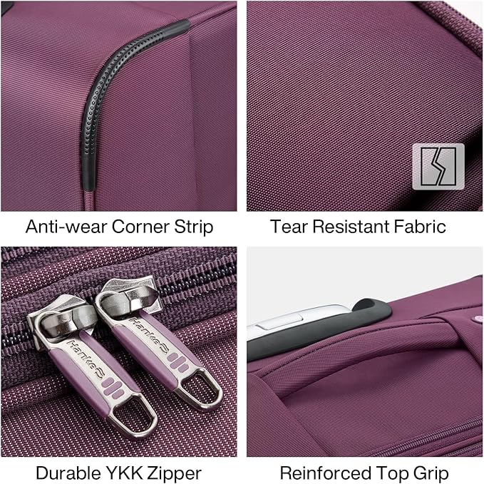 Hanke 24 Inch Luggage Expandable Softside Checked Suitcases with Spinner Wheels, Upright Rolling Luggage Suitcases Travel TSA Luggage Bag for Women Men(Purple)