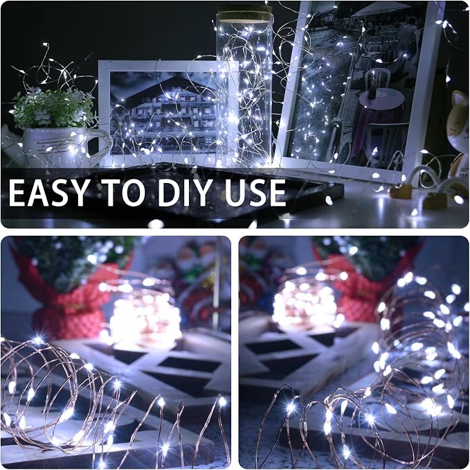50 Pack White Fairy Lights Battery Operated, 7ft 20 LED Mini String Twinkle Lights for Christmas Halloween Easter Mason Jars Centerpiece Table Decorations (50, White)