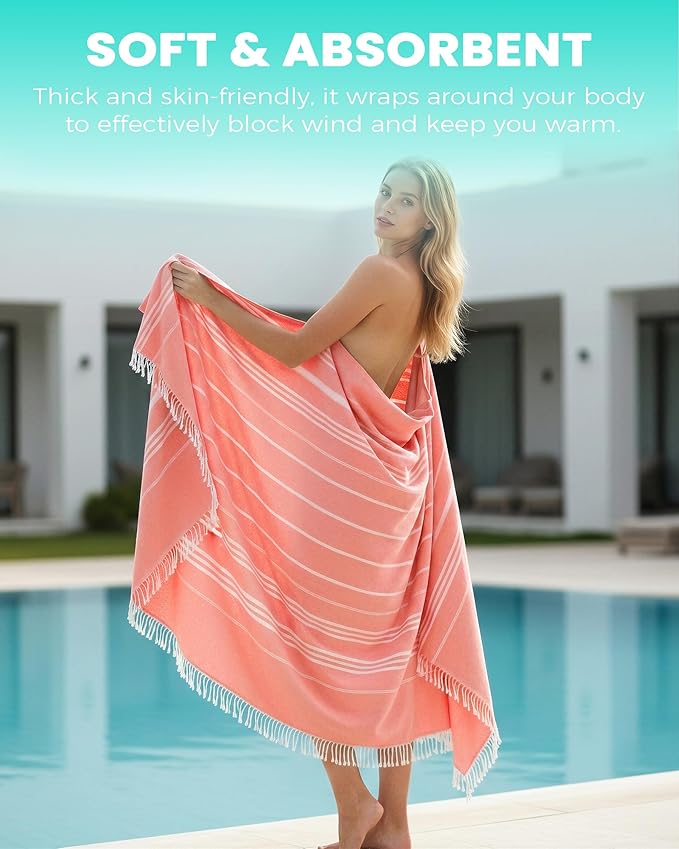 2 Pack Giant Huge Thin Boho Throw Blanket Turkish Beach Blanket Towel Jumbo Extra Large Xl XXl Big Oversized Outdoor Accessories Airplane Travel Essentials Camping Gears Must Have Yard Yoga Mat Coral