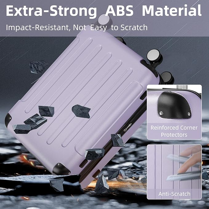 6 Piece Luggage Set Hard Shell - Lavender Expandable Suitcases with Spinner Wheels and Duffel Bags for Family Travel, Durable Carry On Luggage Sets with Lock for Women and Men