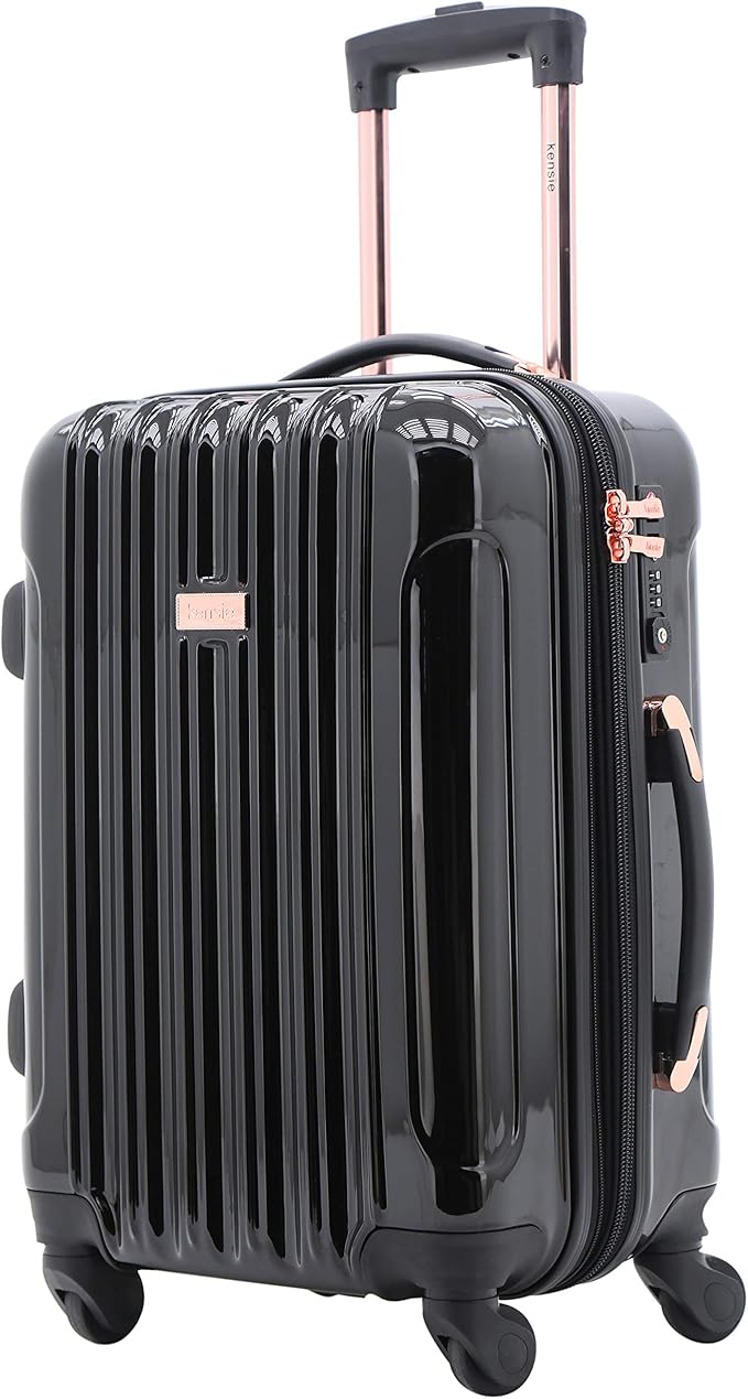 kensie 3 Piece "Alma" Light Metallic Style TSA-Lock Spinner Luggage Set, Midnight Black Option