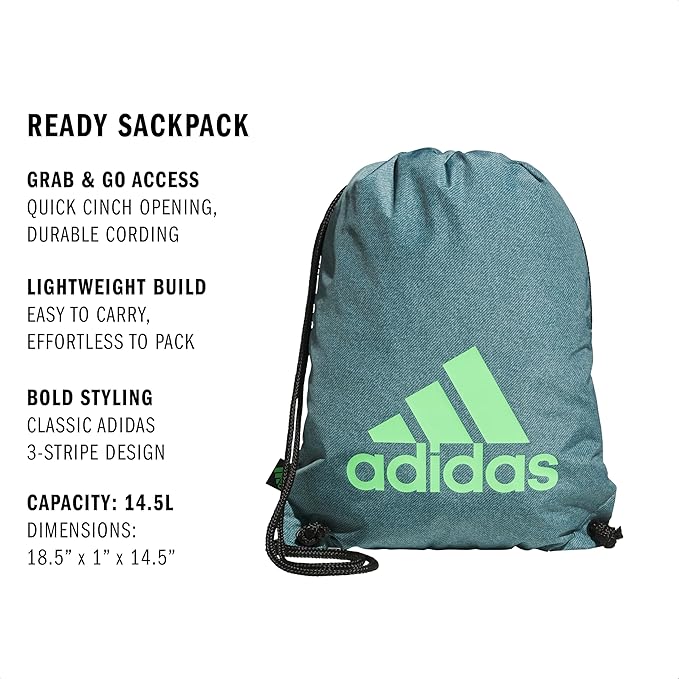 adidas Ready Sackpack – Drawstring Backpack Lightweight Small Gym Bag