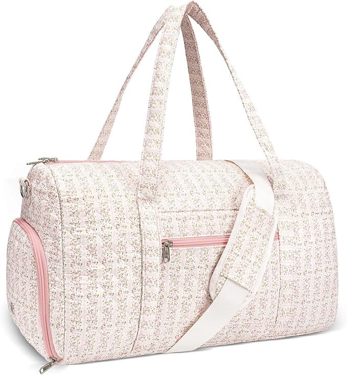 Gym Bag for Women, Cute Duffle Bag, Quilted Duffle Bag for Travel, Floral Duffle Bags, Weekend Bag with Zipper Pocket Dance Bag Organizer